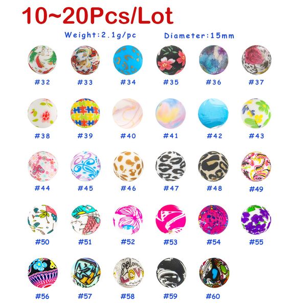 Kovict 10 ~ 20pcs / lot 15 mm Perles de silicone imprimées léopard