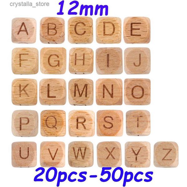 Kovict 12MM Cuentas de alfabeto de madera de haya 20/50 piezas Letra cuadrada en inglés DIY Nombre personalizado Chupete Cadena Accesorios Bebé Juguete L230518