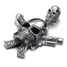 KP43973-BD Casting Rvs Dominant Double Gun Skull Warrior Hanger Mens biker grote Ketting Ketting 22''