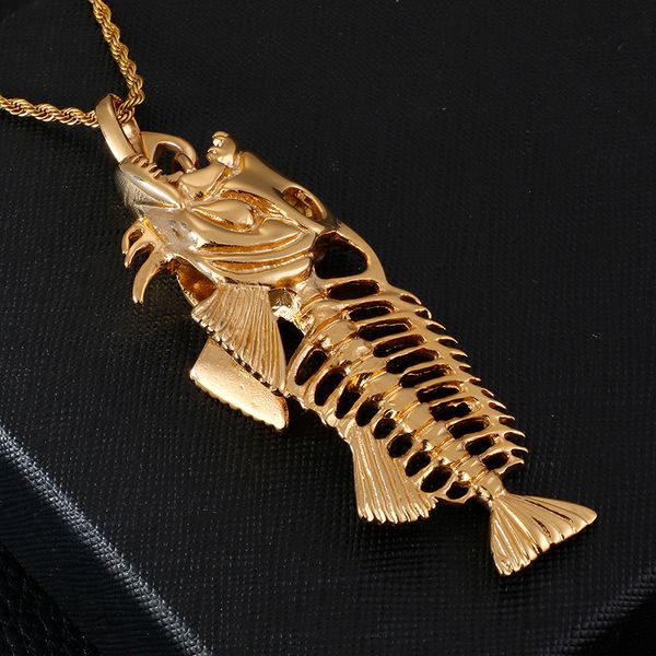 KP57176-BD Nouvelle mode en acier inoxydable or motard pendentif en os de poisson charmant collier chaîne libre .hot vente bijoux pour hommes cadeaux