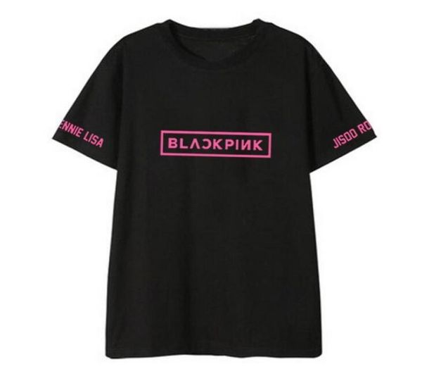 Kpop Blackpink Nombre del miembro Impresión en la manga O Cuello Camiseta de manga corta para estilo de verano Unisex Lisa Rose Misma camiseta Y19074536977