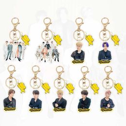 KPOP Butter Nieuwe album Acryl Keychain Suga Jin Jhope Jungkook V RM Jimin Figuur Pendant Sleutelhanger Ring Gift Collection G1019