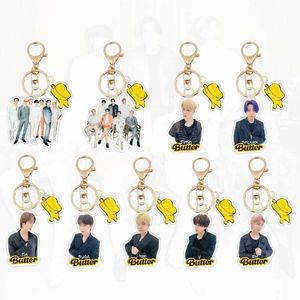 Kpop beurre nouvel Album porte-clés acrylique Suga Jin Jhope Jungkook V Rm Jimin Figure pendentif porte-clés cadeau Collection G1019