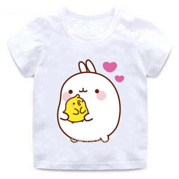 kpop vêtements Garçons et filles dessin animé Molang et Piupiu T-shirt imprimé enfants mignon lapin drôle vêtements enfants summe chemise décontractée G1224