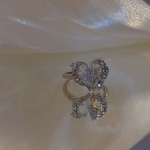 Kpop Crystal Love Heart Open Ring Voor Vrouwen Bruiloft Luxe Vintage Sieraden Y2K Accessoires