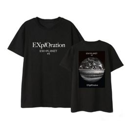 KPOP EXO planeet 5 exploratie concert dezelfde aarde afdrukken t-shirt zomer stijl unisex zwart / wit o hals korte mouw T-shirt 210401