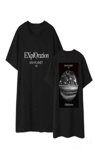 Kpop exo planet 5 concierto de exploración camiseta con estampado de la misma tierra estilo de verano unisex camiseta de manga corta con cuello redondo en blanco y negro 21079097948