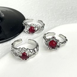 Kpop fashion punk rouge cristal coeur irrégulier en métal ouvert pour femmes vintage grunge esthétique y2k bijoux accessoires cadeaux 231221
