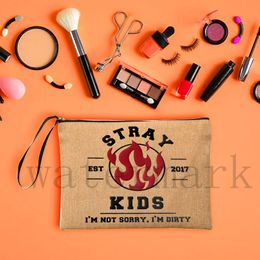 Kpop moda Stray Kids SKZ bolsa de maquillaje de lino despedida de soltero bolsa de lápiz labial bolsa de cosméticos bolso de mano de dama de honor viaje al aire libre belleza