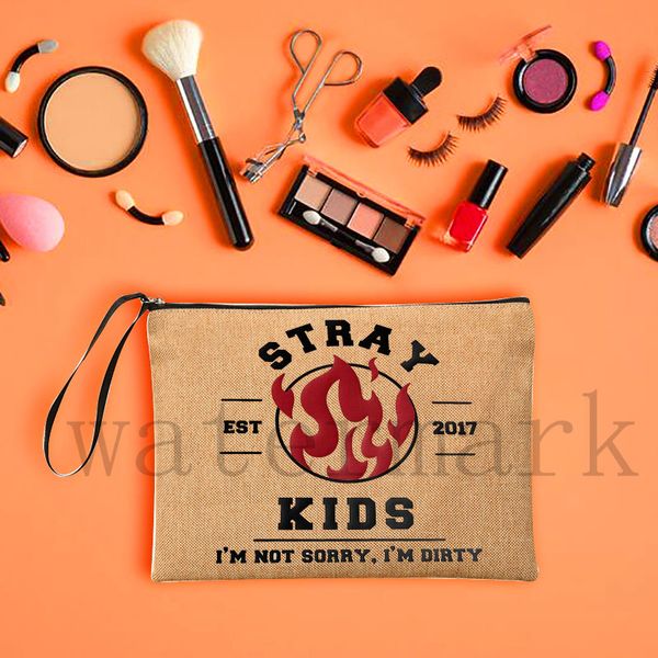 Kpop Fashion Stray Kids SKZ Sac de maquillage en lin Bachelor Party Sac de rouge à lèvres Sac cosmétique Pochette de demoiselle d'honneur Voyage en plein air Beauté