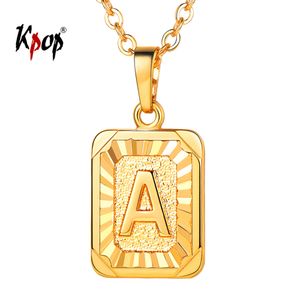 Kpop lettre A collier unisexe bijoux or/argent couleur acier inoxydable carré Initial Alpabet pendentif collier A à Z P3490