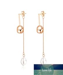 Kpop perle perle en acier inoxydable boucles d'oreilles pour femmes mode or rose chaîne gland bijoux accessoires kolczyki damsk usine 5520626