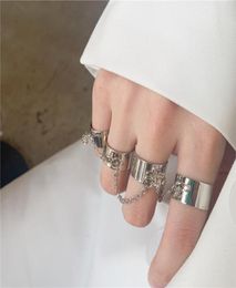 Kpop Punk Cool Egirl multicouche chaîne réglable quatre doigts ouverts couleur argent anneaux rotatifs pour hommes femmes Bff Party Jewelry2491058
