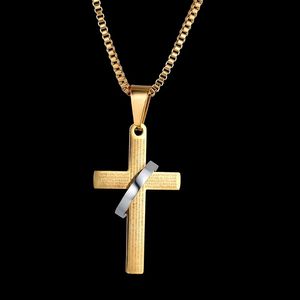 KPOP Simple Bible Cross hanger voor mannen/vrouwen 14K Gold Crucifix ketting Religie Sieraden Christian Gift