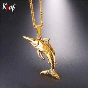 Kpop Rvs Cool Zee Swordfis Hangers Ketting Goud Zwart Kleur Hele Trendy Vis Dieren Sieraden Kettingen P2594254I