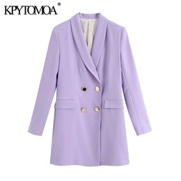 KPYTOMOA Femmes 2020 Mode Double Boutonnage Blazer Manteau Vintage À Manches Longues Poches À Rabat Femme Survêtement Chic Tops LJ200911