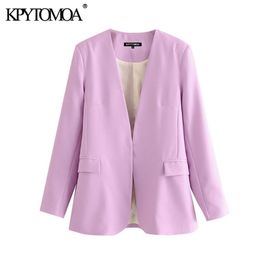 Kpytomoa mulheres 2020 moda escritório wear v pescoço blazer casaco vintage manga longa volta aberturas bolsos feminino outerwear chique topos lj200815