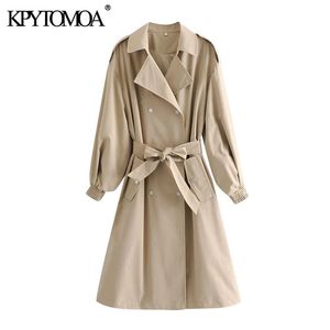 KPYTOMOA Femmes 2020 Mode avec ceinture double boutonnage trench-coat vintage manches longues poches vêtements de dessus pour femmes chic pardessus LJ201128