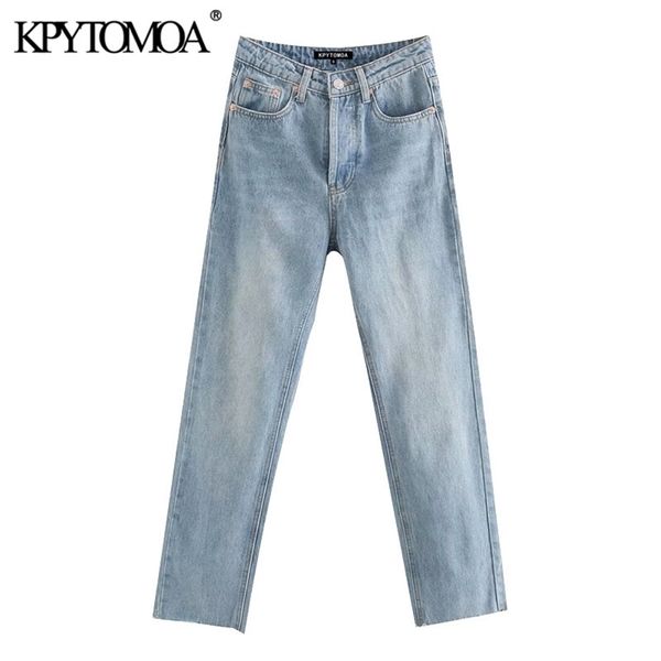 KPYTOMOA Femmes Chic Mode Taille Haute Droite Jeans Vintage Boutons Fly Poches Denim Pantalon Femme Cheville Pantalon Jean 210809