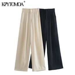 KPYTOMOA Femmes Chic Mode Poches latérales Darts Pantalon à jambes larges Vintage Taille haute Zipper Fly Femme Pantalon Mujer 210915