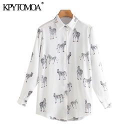 KPYTOMOA, Blusas holgadas con estampado de animales a la moda para mujer, camisas Vintage de manga larga con botones para mujer, Blusas elegantes, Tops 21302