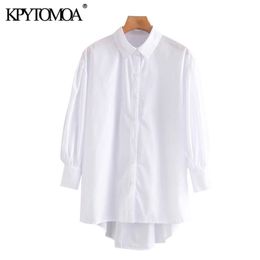 Kpytomoa dames mode buttonup losse onregelmatige blouses vintage revers kraag lange mouw vrouwelijke shirts chic tops 210401