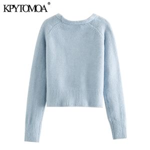 Kpytomoa Women Fashion Floral Bordidered gebreide Cardigan trui vintage V nek lange mouw vrouwelijke bovenkleding chic tops 201203
