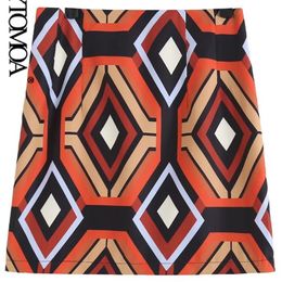 KPYTOMOA Dames Mode Geometrische Print Mini Rok Vintage Hoge Taille Side Rits Dames Rokken Mujer 220317
