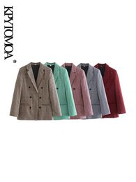Kpytomoa Fomes Office Office Wear Double Breasted Check Blazers Coat Vintage Long Manchets Female Overwear Chic Tops 231227