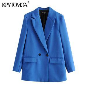 KPYTOMOA femmes mode bureau porter Double boutonnage Blazer manteau Vintage à manches longues poches vêtements de dessus pour femmes Chic hauts 211006