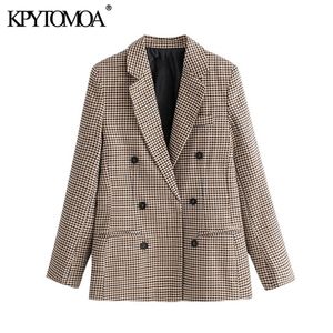 Kpytomoa dames modekantoor slijtage dubbele borsten blazers jas vintage lange mouw zakken vrouwelijke bovenkleding chic tops 201105