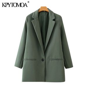 KPYTOMOA Femmes Mode Bureau Wear Bouton unique Blazers Manteau Vintage Manches longues Poches Femme Vêtements de dessus Chic Tops 201201