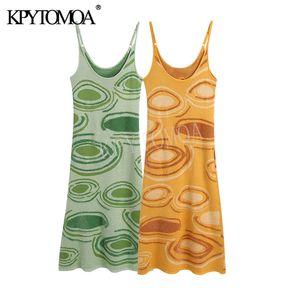 KPYTOMOA Femmes Mode Paisley Imprimer Tricot Moulante Robe Midi Vintage Creux Out Spaghetti Strap Beach Robes Femme Mujer 210409