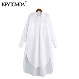 Kpytomoa Women Fashion met zakken oversized onregelmatige blouses vintage lange mouwzijde ventilatieopeningen vrouwelijke shirts chic tops 210401