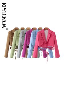 KPYTOMOA femmes mode avec noué court Blazer manteau Vintage à manches longues vêtements de dessus pour femmes Chic Veste Femme 240201