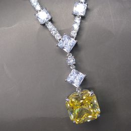 KQDANCE 15mm laboratorio citrino diamante tenis cadena collar con piedra amarilla plata chapado en oro joyería de boda al por mayor 240229