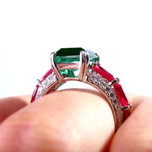 KQDANCE 925 Sterling Zilver 10*12mm Lab Rode Edelsteen Diamant Ruby Emerald Ring met Groene Steen Cocktail Ringen voor Vrouwen Sieraden 240229