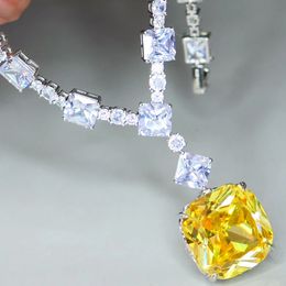 Kqdance luxe 20 mm grand carré bleu rose jaune jaune en pierre verte laboratoire émeraude saphir diamant tennis chaîne colliers femmes bijoux 240507