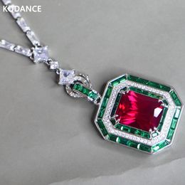 KQDANCE Rectangle 12*16mm Lab vert gemme émeraude rouge rubis diamant pendentifs Zircon Tennis chaîne collier bijoux de luxe pour les femmes 240229