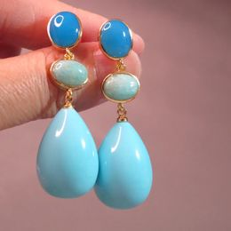 KQDANCE Agate rouge perle bleu Turquoise Rose Quartz Rose Jade pierres naturelles longues boucles d'oreilles avec aiguille en argent 925 bijoux pour femmes 240220