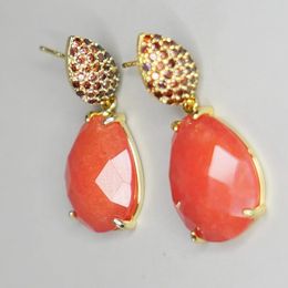 KQDANCE goutte d'eau couleur orange Jade pierres naturelles boucles d'oreilles avec Zircon 925 argent aiguille bijoux tendance en gros 240220
