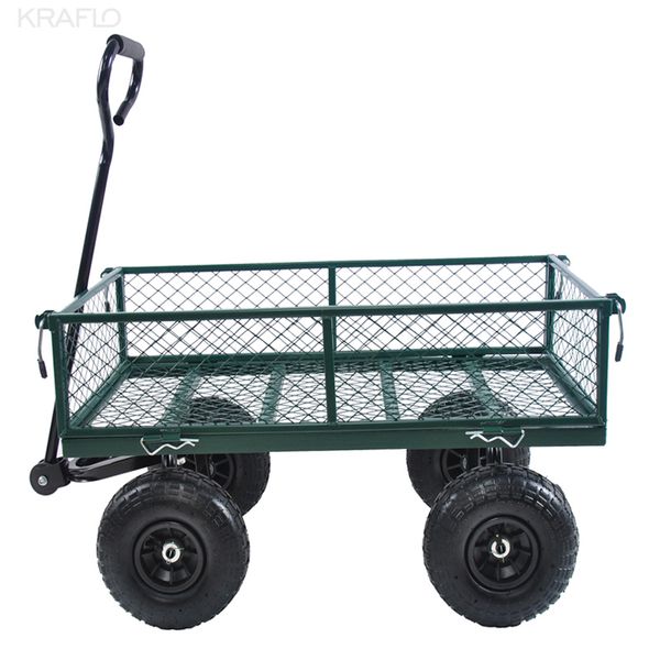 Kraflo Garden Supplies Carro utilitario para jardín, carro de metal, capacidad de peso de 550 libras con carro plegable lateral extraíble, carro de carretilla resistente para transporte