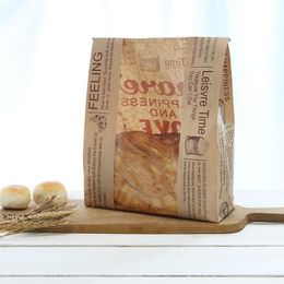 Kraft Brood Papieren Bag met Venster Vermijd olie Love Toast Baking Papieren Tas Afhaalmaaltijden Handgemaakte Pakketzakken RRF11906
