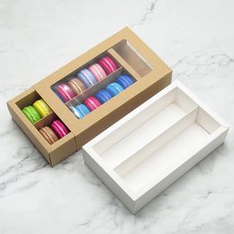 Kraft Card Paper Macaron Box met Clear Venster Chocolade Cake Dozen Biscuit Muffin Gift Packaging W0122