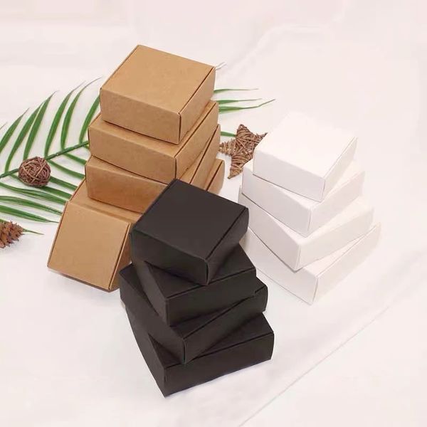 Boîtes cadeaux Kraft papier blanc/marron/noir petite boîte à savon en carton Kraft Mini emballage de bijoux
