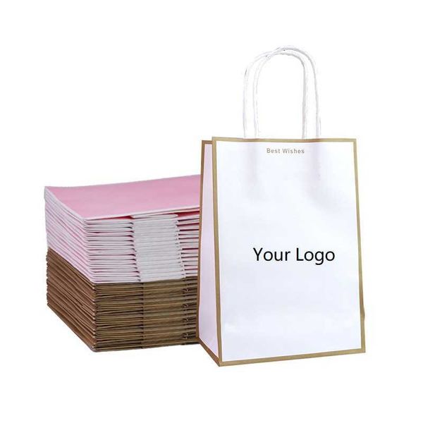 Sac en papier kraft Sac cadeau Vêtements personnalisés Shopping Sac en papier brun blanc pour l'emballage (frais d'impression non inclus) 210724