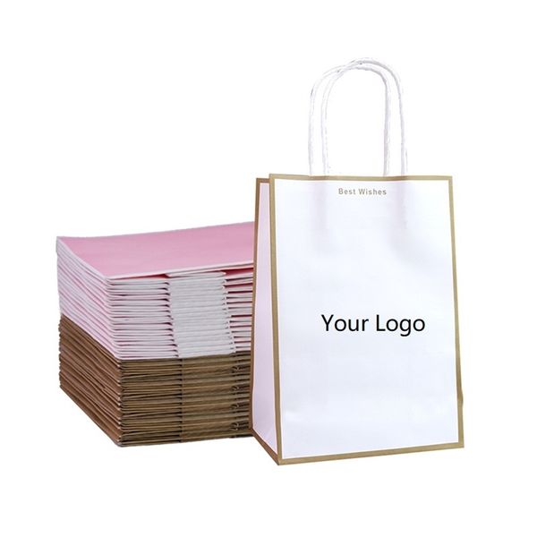 Sac en papier kraft Sac cadeau Vêtements personnalisés Shopping Sac en papier brun blanc pour l'emballage (frais d'impression non inclus) 211108