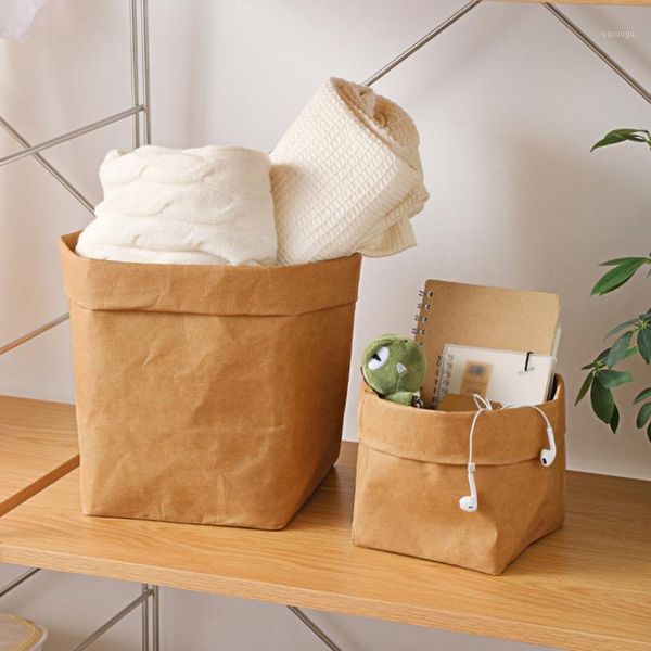 Bolsa de papel Kraft, contenedor de almacenamiento lavable, cesta reutilizable, organizador de plantas de escritorio para juguetes de frutas, bolsas de lavandería