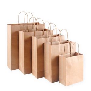 Sac en papier kraft avec poignées sacs-cadeaux de couleur de couleur en bois pour vêtements de magasin de mariage fournit des sacs à main y0606211u