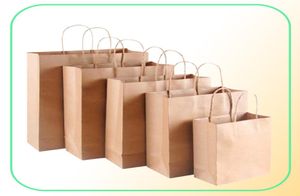 Sac en papier kraft avec poignées sacs-cadeaux de couleur de couleur en bois pour vêtements de magasin Mariage Fournitures de fête de Noël sacs à main Y06066967253